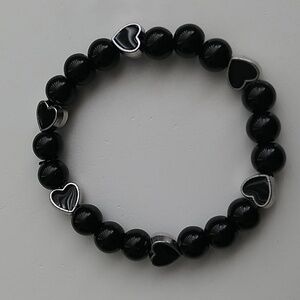 New. Black Heart Beaded Bracelet.